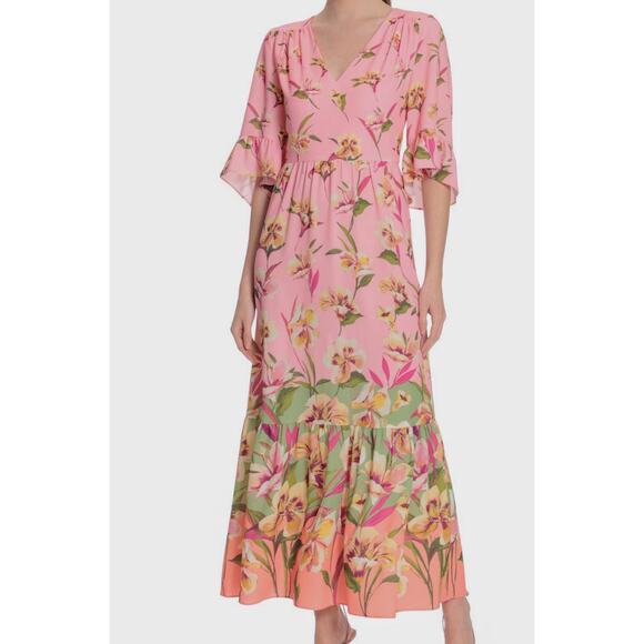 London Times Pink Floral V-Neck Dress - Size 10 - NWT - Picture 1 of 9